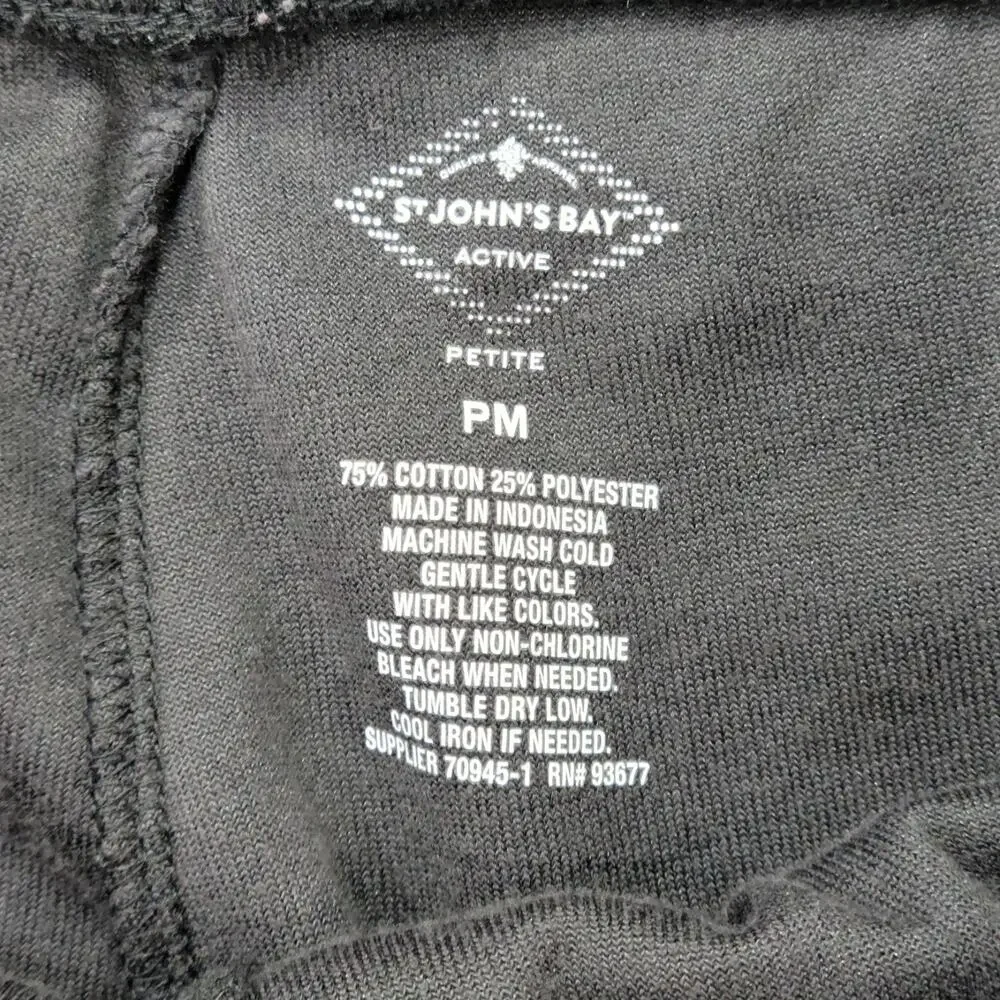 St Johns Bay Active Velour Jogger Pants Petite PM Black Lounge Athleisure Casual